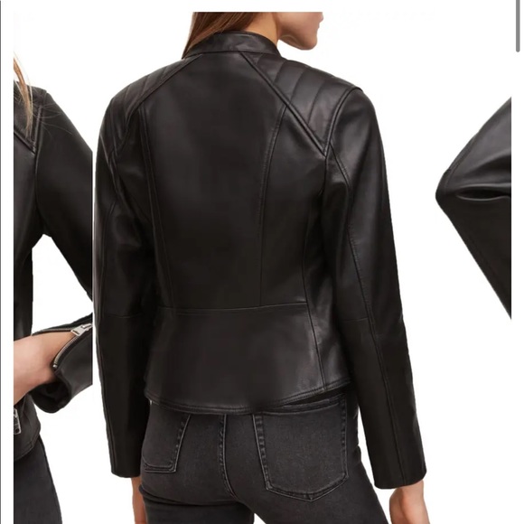 ALLSAINTS Neve Sheepskin Leather Biker Jacket BLACK SIZE 0 - Picture 2 of 10